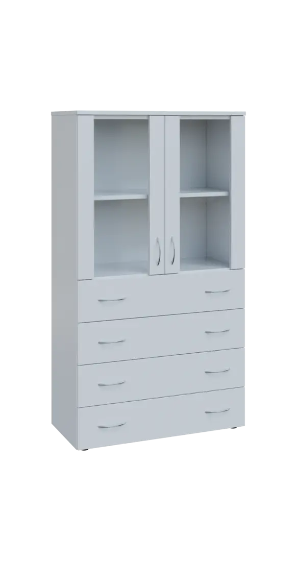 BN 4 - 84ZS kancelářská skříň, 4-zásuvková/prosklená, 1450x800x400, bílá