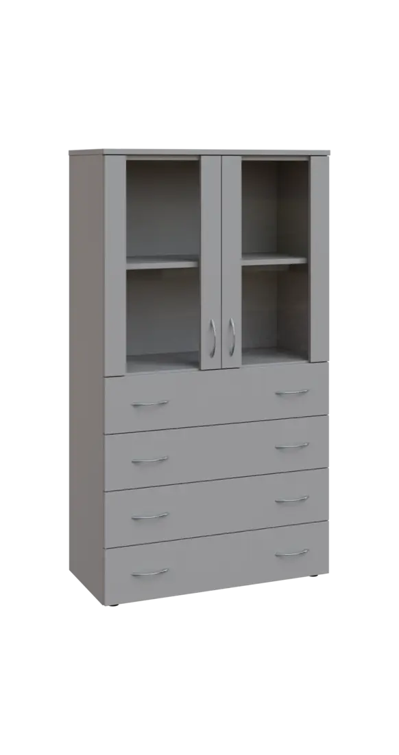 BN 4 - 84ZS kancelářská skříň, 4-zásuvková/prosklená, 1450x800x400, šedá