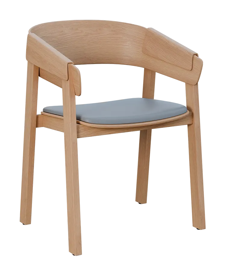 HARMONY, dřevěná konferenční a jídelní židle, čalouněný sedák, koženka šedá