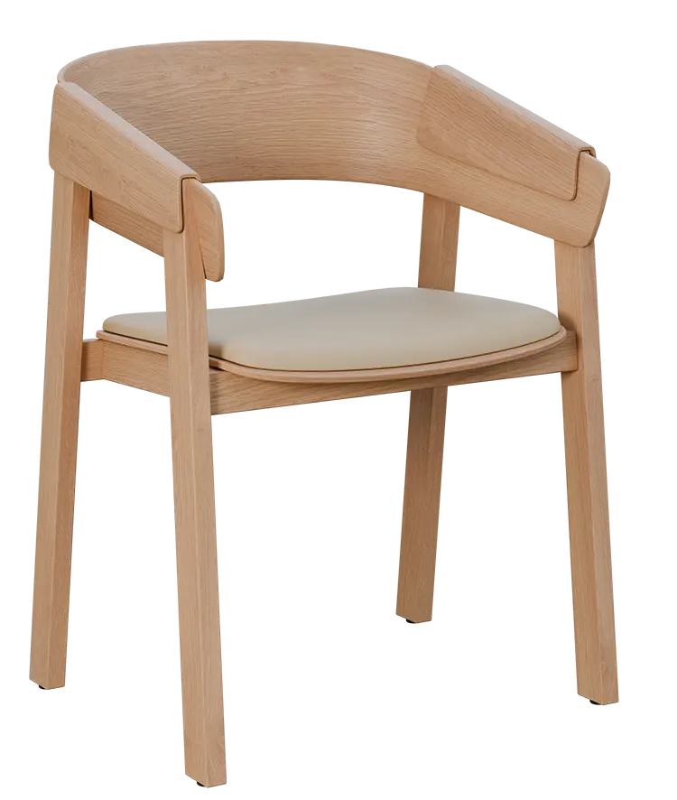 HARMONY, dřevěná konferenční a jídelní židle, čalouněný sedák, koženka smetanová