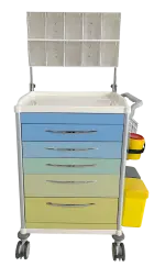 OVM - 03, zdravotnický vozík zásuvkový, modrá/zelená/žlutá