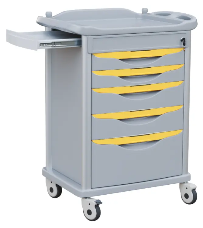 OVM - 07, vozík zdravotnický, 5-zásuvkový, šedý, madla žlutá