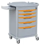 OVM - 07, vozík zdravotnický, 5-zásuvkový, šedý, madla oranžová