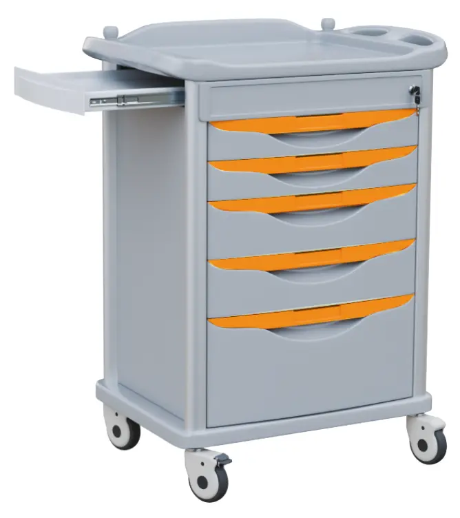 OVM - 07, vozík zdravotnický, 5-zásuvkový, šedý, madla oranžová