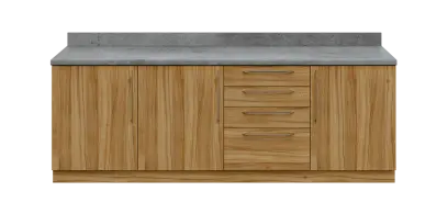 KUCH - CV240 cvičná kuchyňka, bez vybavení, 870x2400x600 mm, ořech světlý + deska beton šedý