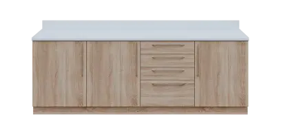 KUCH - CV240 cvičná kuchyňka, bez vybavení, 870x2400x600 mm, dub bardolino + deska bílá perlička