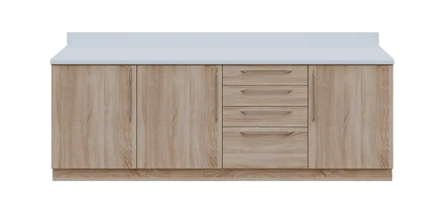 KUCH - CV240 cvičná kuchyňka, bez vybavení, 870x2400x600 mm, dub bardolino + deska bílá perlička