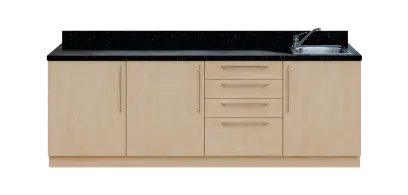 KUCH - CV240 cvičná kuchyňka, vybavení - dřez + baterie, 870x2400x600 mm, bříza irská + deska černá andromeda