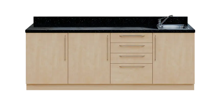 KUCH - CV240 cvičná kuchyňka, vybavení - dřez + baterie, 870x2400x600 mm, bříza irská + deska černá andromeda