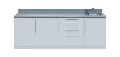 KUCH - CV240 cvičná kuchyňka, vybavení - dřez + baterie, 870x2400x600 mm, bílá + deska titan