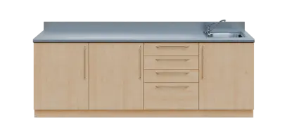 KUCH - CV240 cvičná kuchyňka, vybavení - dřez + baterie, 870x2400x600 mm, javor horský + deska titan