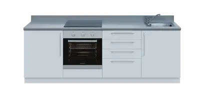 KUCH - CV240 cvičná kuchyňka, vybavení - dřez + baterie + trouba + varná deska, 870x2400x600 mm, bílá + deska titan