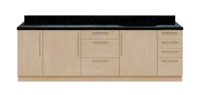 KUCH - CV260 cvičná kuchyňka, bez vybavení, 870x2600x600 mm, bříza irská + deska černá andromeda