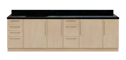 KUCH - CV280 cvičná kuchyňka, bez vybavení, 870x2800x600 mm, bříza irská + deska černá andromeda