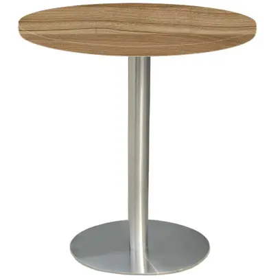 RC 500 - 1 stůl kulatý, deska pr.600 mm ořech světlý (síla 25 mm), noha broušený nerez