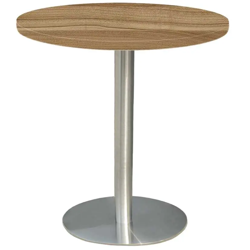 RC 500 - 1 stůl kulatý, deska pr.600 mm ořech světlý (síla 25 mm), noha broušený nerez