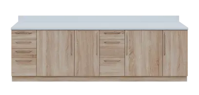 KUCH - CV280 cvičná kuchyňka, bez vybavení, 870x2800x600 mm, dub bardolino + deska bílá perlička