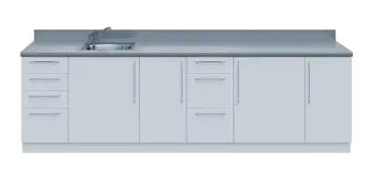 KUCH - CV280 cvičná kuchyňka, vybavení - dřez + baterie, 870x2800x600 mm, bílá + deska titan