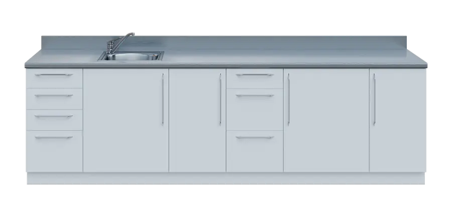 KUCH - CV280 cvičná kuchyňka, vybavení - dřez + baterie, 870x2800x600 mm, bílá + deska titan