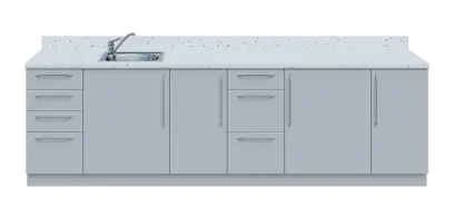 KUCH - CV280 cvičná kuchyňka, vybavení - dřez + baterie, 870x2800x600 mm, šedá + deska bílá Andromeda