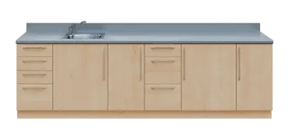 KUCH - CV280 cvičná kuchyňka, vybavení - dřez + baterie, 870x2800x600 mm, javor horský + deska titan