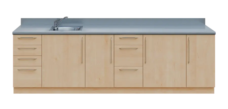 KUCH - CV280 cvičná kuchyňka, vybavení - dřez + baterie, 870x2800x600 mm, javor horský + deska titan