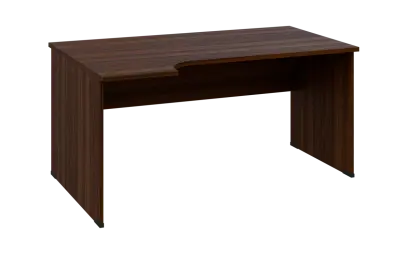 ORL 28 - 164 stůl kancelářský, rohový, levý, dřevěná podnož, deska 25 mm, široký 1600 mm, ořech královský