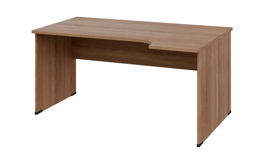 ORL 28 - 164 stůl kancelářský, rohový, pravý, dřevěná podnož, deska 25 mm, široký 1600 mm, dub bardolino
