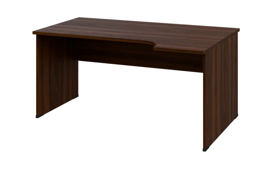 ORL 28 - 164 stůl kancelářský, rohový, pravý, dřevěná podnož, deska 25 mm, široký 1600 mm, ořech královský