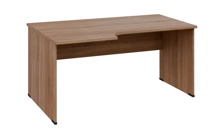ORL 28 - 166 stůl kancelářský, rohový, levý, dřevěná podnož, deska 25 mm, široký 1600 mm, dub bardolino