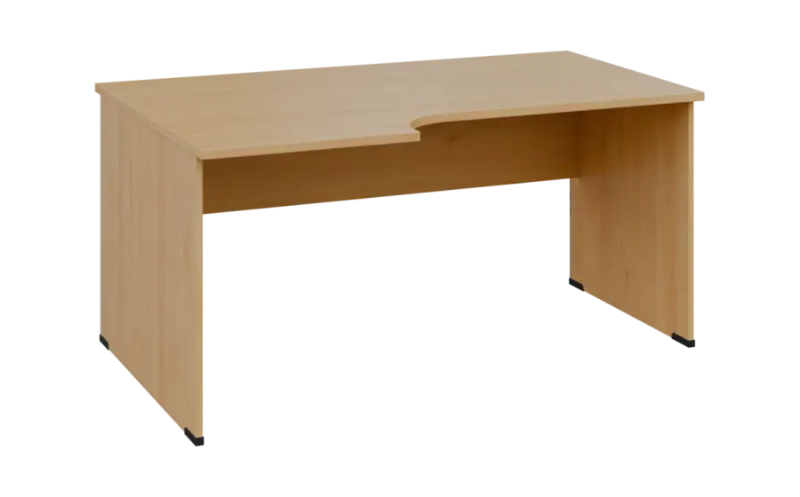 ORL 28 - 166 stůl kancelářský, rohový, levý, dřevěná podnož, deska 25 mm, široký 1600 mm, javor horský