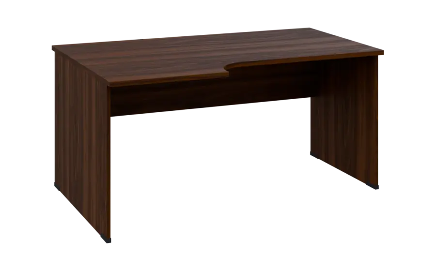 ORL 28 - 166 stůl kancelářský, rohový, levý, dřevěná podnož, deska 25 mm, široký 1600 mm, ořech královský