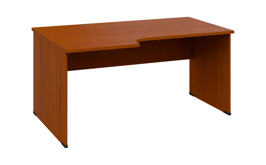 ORL 28 - 166 stůl kancelářský, rohový, levý, dřevěná podnož, deska 25 mm, široký 1600 mm, třešeň šumavská