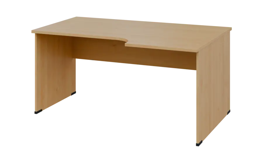 ORL 28 - 166 stůl kancelářský, rohový, pravý, dřevěná podnož, deska 25 mm, široký 1600 mm, javor horský