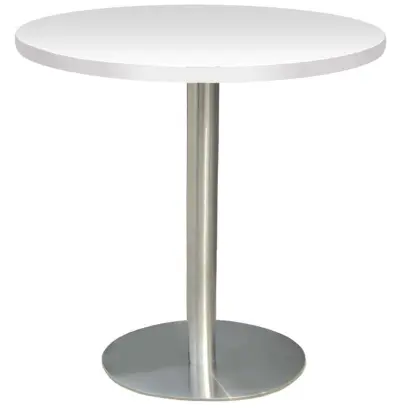 RC 500 - 3 stůl kulatý, deska pr.800 mm bílá (síla 25 mm), noha broušený nerez