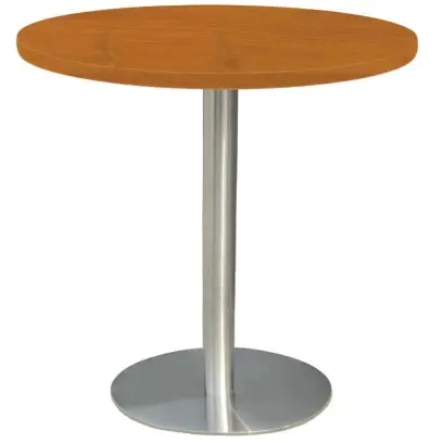 RC 500 - 3 stůl kulatý, deska pr.800 mm olše jantar (síla 25 mm), noha broušený nerez