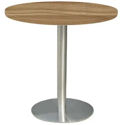 RC 500 - 3 stůl kulatý, deska pr.800 mm ořech světlý (síla 25 mm), noha broušený nerez