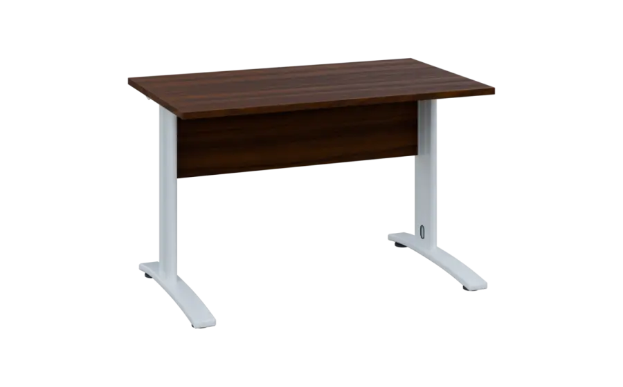 OPK 27 - 12 stůl kancelářský, kovová podnož bílá, deska 25 mm, široký 1200 mm, ořech královský