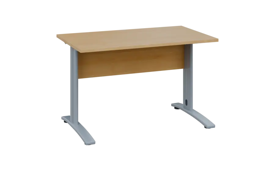 OPK 27 - 12 stůl kancelářský, kovová podnož stříbrná, deska 25 mm, široký 1200 mm, javor horský