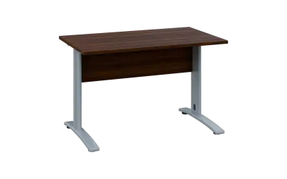 OPK 27 - 14 stůl kancelářský, kovová podnož stříbrná, deska 25 mm, široký 1400 mm, ořech královský OPK 27 - 14 stůl kancelářský, kovová podnož stříbrná, deska 25 mm, široký 1400 mm, ořech královský