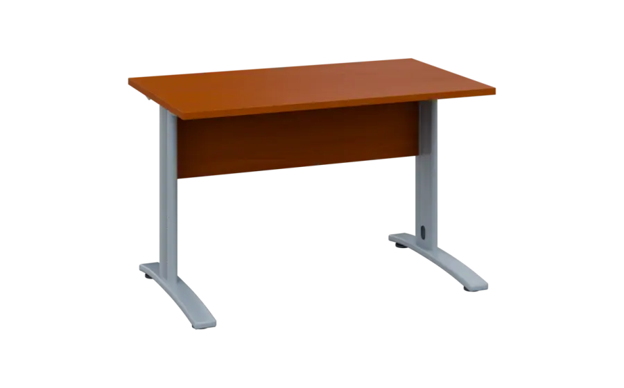 OPK 27 - 14 stůl kancelářský, kovová podnož stříbrná, deska 25 mm, široký 1400 mm, třešeň šumavská