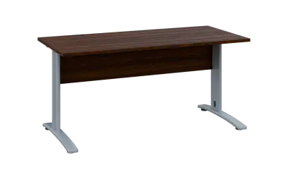 OPK 27 - 16 stůl kancelářský, kovová podnož stříbrná, deska 25 mm, široký 1600 mm, ořech královský OPK 27 - 16 stůl kancelářský, kovová podnož stříbrná, deska 25 mm, široký 1600 mm, ořech královský