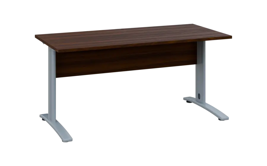 OPK 27 - 16 stůl kancelářský, kovová podnož stříbrná, deska 25 mm, široký 1600 mm, ořech královský