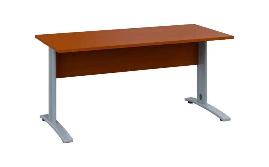 OPK 27 - 16 stůl kancelářský, kovová podnož stříbrná, deska 25 mm, široký 1600 mm, třešeň šumavská