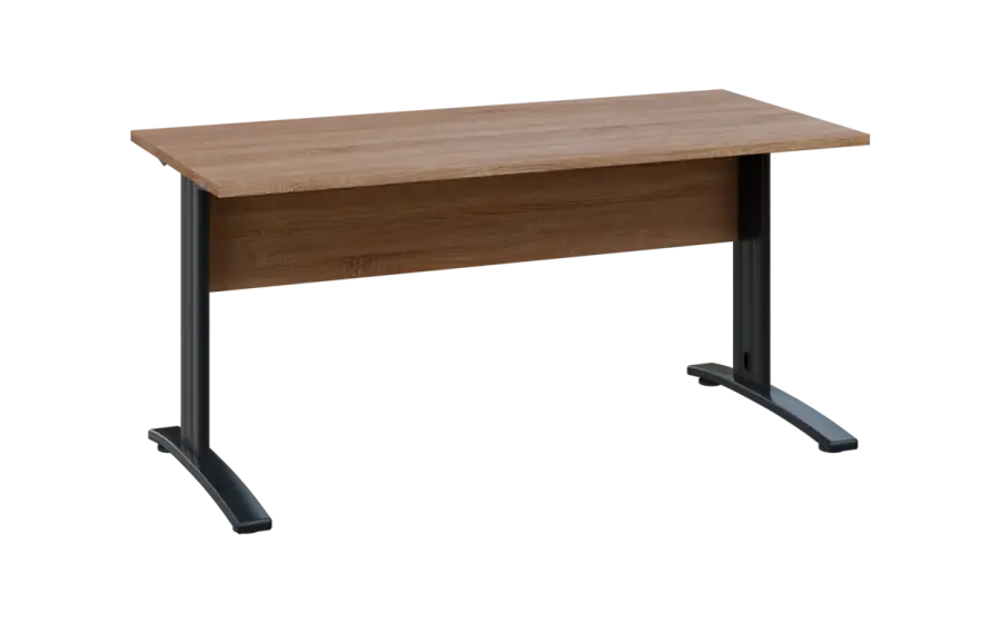 OPK 27 - 16 stůl kancelářský, kovová podnož černá, deska 25 mm, široký 1600 mm, dub bardolino