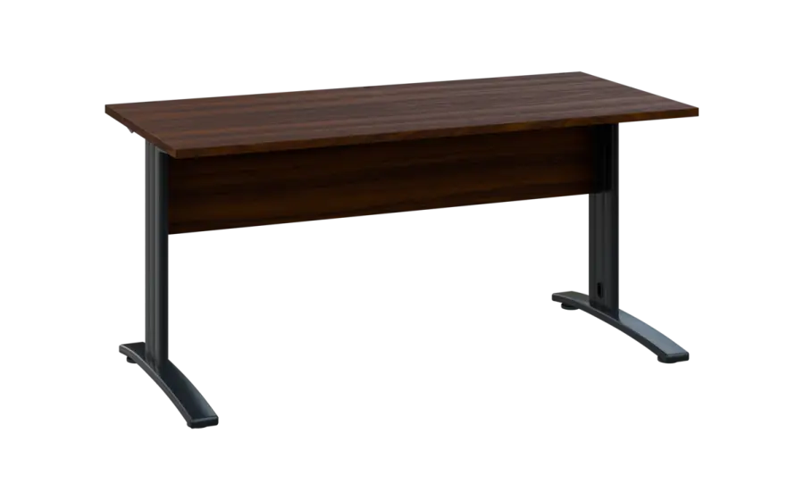 OPK 27 - 16 stůl kancelářský, kovová podnož černá, deska 25 mm, široký 1600 mm, ořech královský