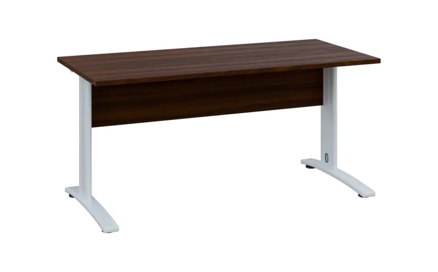 OPK 27 - 16 stůl kancelářský, kovová podnož bílá, deska 25 mm, široký 1600 mm, ořech královský