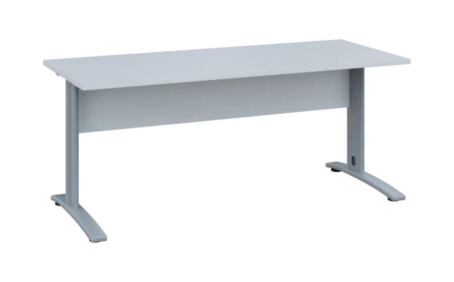 OPK 27 - 18 stůl kancelářský, kovová podnož stříbrná, deska 25 mm, široký 1800 mm, bílá