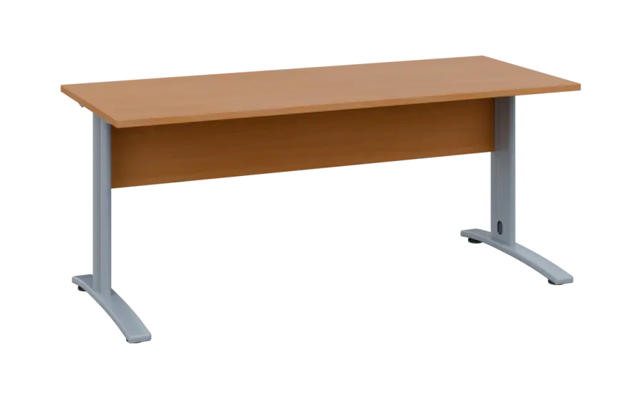OPK 27 - 18 stůl kancelářský, kovová podnož stříbrná, deska 25 mm, široký 1800 mm, buk royal