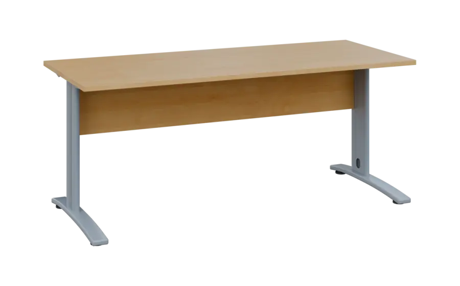 OPK 27 - 18 stůl kancelářský, kovová podnož stříbrná, deska 25 mm, široký 1800 mm, javor horský
